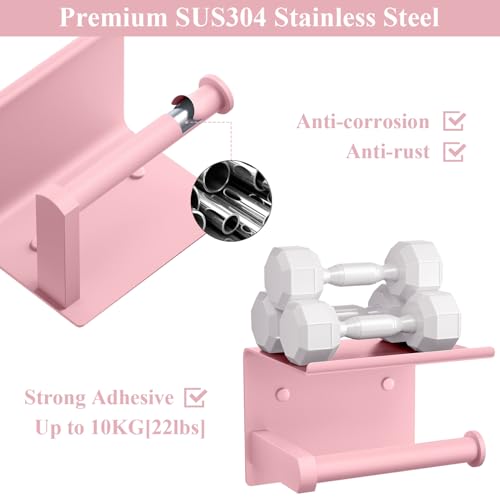 Tindbea Toilet Paper Holder with Phone Shelf, Adhesive or Screw Wall Mount Toilet Tissue Roll Holder, Rustproof & Multifunctional Stainless Steel Bathroom Storage Dispenser (Blush Pink) - color: G-blush Pink