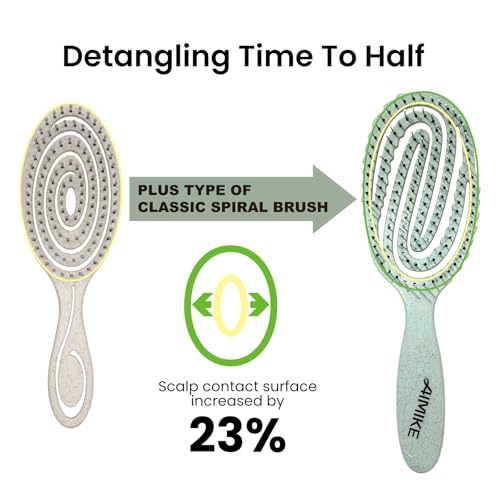 AIMIKE Hemp-Relax Detangler Hair Brush, Eco-Friendly Detangling Brush for Wavy Straight Hair, Vented Hairbrush w/Soft Bristles, Glide Through Tangles with Ease for Women, Kids, Wet & Dry Hair - color: Green