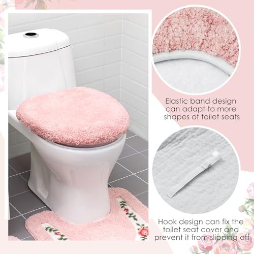 Drydiet 4 Pcs Bathroom Rugs Sets with Toilet Lid Cover Rose Flowers Bathroom Rugs Set Coquette Room Decor Floral Bath Mat U Shaped Toilet Rug Non Slip Absorbent Floral Bath Carpet
