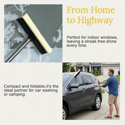 2 in 1 Car Window Squeegee and Collapsible Bucket Set,Long Handle,Gray - color: Gray