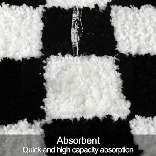 Uphome Bathroom Runner Rug, Black and White Checkered Long Machine Washable Bath Mat Non Slip, 18x47 Water Absorbent Soft Microfiber Bath Rug for Tub, Shower, Floor - size: 18x47 inch