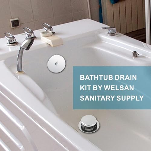 Chrome Bathtub Drain Tip-Toe Single Hole,Welsan Tub Drain Trim Set Conversion Kit Assembly, Coarse Thread Replacement Trim Kit with 1-Hole Overflow Faceplate Includes an Adapter,Chrome Plated - color: Chrome, style: 1 Hole