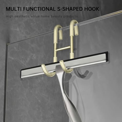 Shower Door Hooks,Towel Hooks for Bathrooms Frameless Glass Door,Heavy Duty SUS 304 Stainless Steel Hook for Towels,Squeegee,Loofah,Shaver,Robe,2 Pack (Gold) - color: Gold