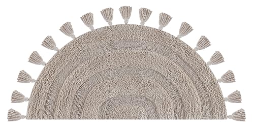 Cotton Half Circle Boho Bathroom Rug with Antiskid 22"x36" Beige – 100% Cotton Scalloped Bath Mat, Anti Skid, Soft & Absorbent Bathroom Rug for Shower, Tub & Entryway - color: Beige, size: 22"x36" - Half Circle