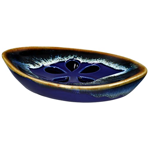 Ceramic Soap Dish with Self Draining Tray for Bar Soap, Bathroom, Kitchen (Blue No.2) - color: Blue No.2