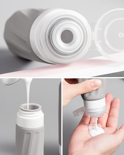 Mrsdry Travel Size Toiletries 8 Pack, TSA Approved 3oz Silicone Squeeze Bottles & Cream Jars with Clear Travel Bag - color: Proper Gray, size: 3oz bottle 3oz jar