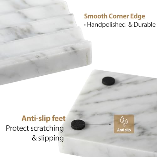 2PCS Koville Italian Natural Marble Soap Dish for Shower, Stone Soap Tray for Bathroom, Bar Soap Holder for Sink, Stripe Grooves Saver Keep Bars Dry Easy Clean (Bianco Carrara) - color: Bianco Carrara
