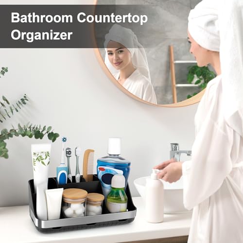 GFWARE Black Toothbrush Holder - 7 Slots Bathroom Organizer Countertop with Drainage Matte Black Electric Toothbrush and Toothpaste Holder for Bathroom Accessories Sink Storage - color: Black