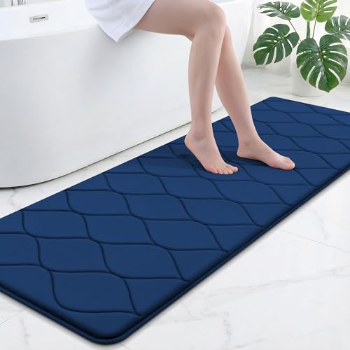 Smiry Memory Foam Bath Mat 70''x24'', Ultra Soft Non-Slip Bathroom Rug, Plush Water Absorbent Quick Dry and Machine Washable Floor Mat for Shower, Tub & Home Decor, Navy Blue - color: Navy Blue, size: 70''x24''