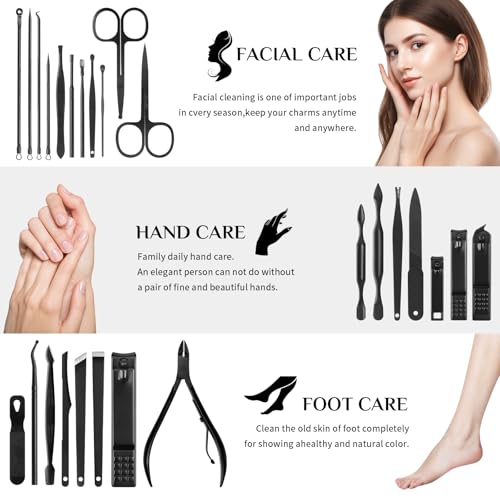 MINKINH Manicure Set Professional Nail Clipper Kit-26 Pieces Stainless Steel Manicure Kit,Nail Care Tools with Luxurious Travel Case Nail Grooming Kit Present for Men Husband Boyfriend Parent (Black) - color: Black