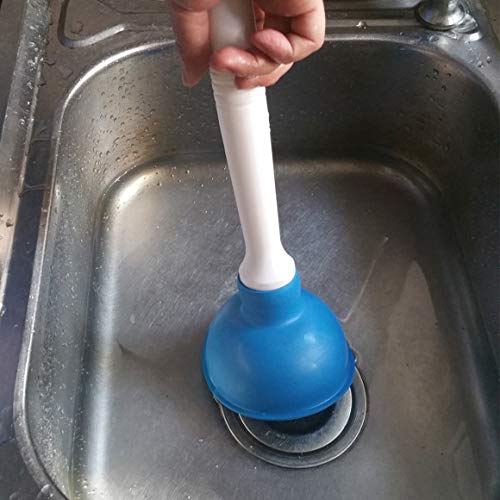 Drain Plunger, Small Hand Force Plumber Helper, Little 4 inch Cup Clog Remover, Tiny Rubber Unclogger in 9" Short Handle for Kitchen Sink, Bathroom Toilet, Shower Bath Tub (Blue + Yellow) - color: Blue + Yellow