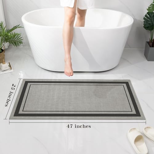 chakme Bathroom Rugs Mat 47x24, Ultra Thin Non Slip Bath Mat Large Quick Dry Absorbent Bath Mat for Bathroom Floor, (Dark Grey, 47"x24") - color: Dark Grey, size: Large (47" x 24")