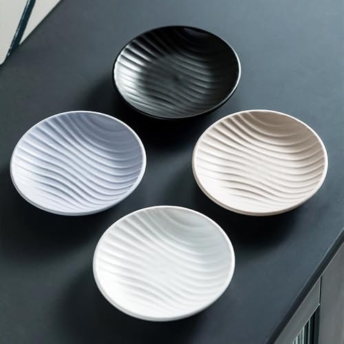 Chic Round Soap Dish, Modern Minimalist Striped Design Ceramic Tray(Oatmeal) - color: Oatmeal