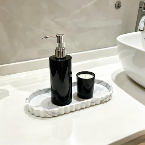 Silicone Bathroom Tray,Sink Caddy,Vanity Organizer,12"x 5",White Marble | Oval,Bathroom counter tray,Toilet tray,Kitchen Counter Decor,Sponge Holders,Sink Organizers,Key tray,Bathroom tank tray - color: White Marble