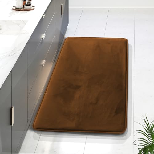 Clara Clark Bathroom Rugs, Velvet Memory Foam Bath Mat, Non-Slip Bath Rugs, Machine Wash, Dries Quickly, Ultra Soft Plush Bath Mats for Bathroom, - color: Brown, style: 24 x 36