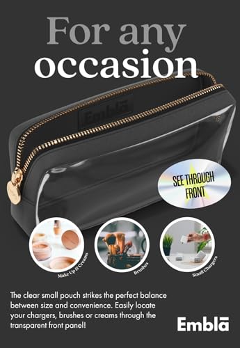 Embla Clear Cosmetic Bag Makeup Case, Clear Zipper Make Up Pouch and Toiletry Travel Tote, Cute Skincare Pouches for Women Girls, Preppy Purse Cosmetic Organizer, Small Makeup Bags, Black | Small Black Clear Nylon/PVC Cosmetic Bag with Zipper, Waterproof