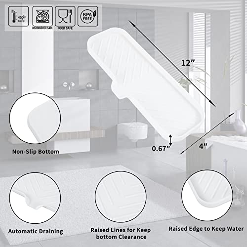 MicoYang Silicone Soap Dish with Drain Spout — Self-Draining Double Sink Organizer Tray for Kitchen & Bathroom, Dispensers, Sponges & Soap Holder, Non-Slip & Dishwasher Safe, White (Large, 12"×4") - color: White, size: L(12"×4")
