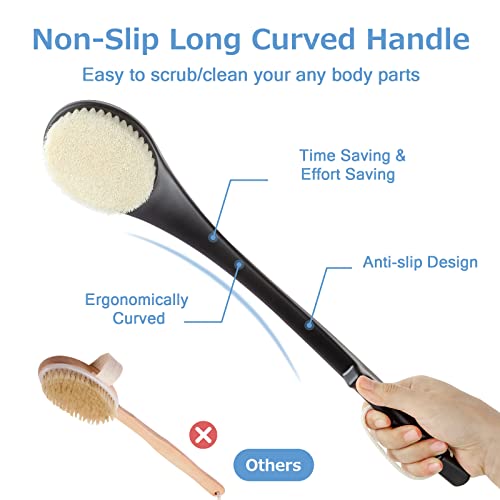 Body Back Scrubber – 17'' Long Handle Shower Brush, Durable Exfoliator for Dry & Wet Use, Deep Cleansing & Gentle Exfoliation for Smooth Skin – for Men, Women & Elderly (Black) - size: 17" Black