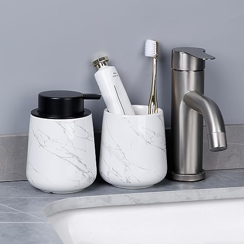 Bosilunlife Ceramic Foaming Soap Dispenser - 12Oz Bathroom Countertop Kitchen Dish Soap Pump Dispenser Foam Soap Dispenser - Marble - color: Marble