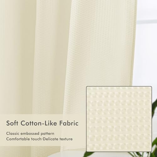 Mrs Awesome No Hook Shower Curtain with Snap-in Liner Less Time On/Off, Embossed Waffle-Look Textured Fabric Shower Curtain for Bathroom, Soft & Lightweight, 71x74, Cream - color: Cream, size: 71"W x 74"L (Pack of 1)