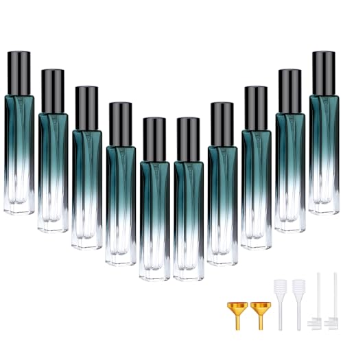 Segbeauty 10pcs 0.34oz Green Glass Perfume Bottle Set, 10ML Perfume Travel Refillable, Empty Cologne Atomizer Sprayer for Cologne Dispenser, Travel Sample Bottles Fragrance Making Kit Refill Tool - color: Green, style: Bulk Mini Bottles