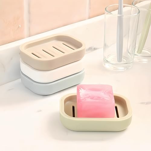 Double Layer Plastic Draining Soap Dish, 4 Pack