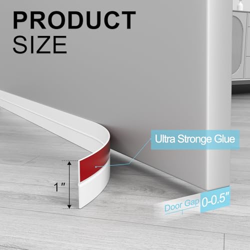 Elvone Weather Stripping Door Seal for Door Frames, 20 Ft x 1 in, White | Self-adhesive flexible silicone seal tape for door frame gaps and window gaps. block drafts, dust, and noise - color: White, size: 20ft (1" W x 3/64 "T)