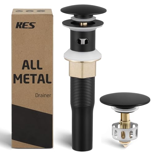 KES All Metal Bathroom Sink Drain with Strainer Basket Hair Catcher Anti Clog Pop Up Drain Stopper for Lavatory Vanity Vessel Sink with Overflow, Rustproof 18/8 Stainless Steel Matte Black S2013A-BK - color: Black, style: for sink WITH overflow,1-pack