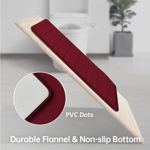 RUN HELIX Burgundy Bathroom Rugs Sets 3 Piece Memory Foam Non Slip Bath Mats for Bathroom Floor and U-Shaped Contour Toilet Rug, Soft Washable Bathroom Mats and Rugs Sets for Toilet Shower Sink - color: Burgundy