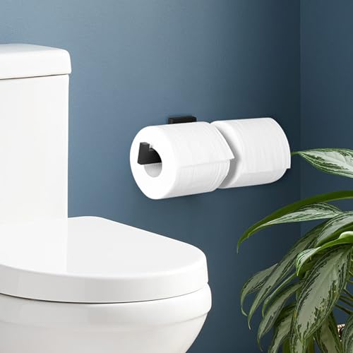 Double Rolls Toilet Paper Holder Matte Black, SUS304 Stainless Steel 2 in 1 Square Tissue Roll Holder Wall Mounted for Bathroom, Hotel, Home Loading Mega Rolls - color: Matte Black