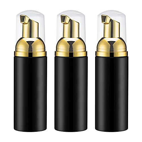 Travel Foam Pump Bottle - 2oz Small Size Foaming Hand Soap Dispenser - Mini Portable Mousse Lash Shampoo Kit Container for Hair - Empty Leak Proof Plastic Gold &Black Foamer 3Pack - color: Rj-u8b7-3upw