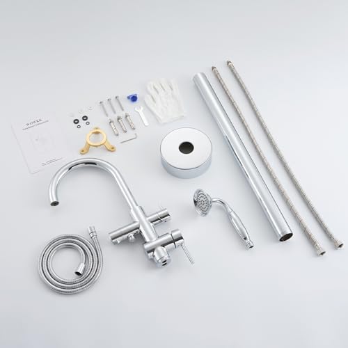 Wowkk Tub Filler Freestanding Bathtub Faucet Chrome Floor Mounted Brass Bathroom Tub Faucets with Hand Shower - color: Chrome