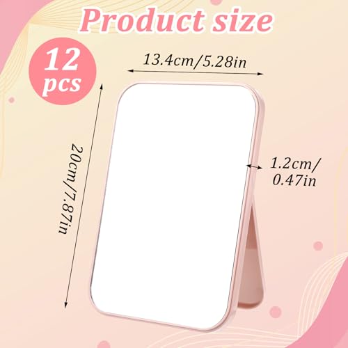 Lemecima 12 Pcs Table Mirrors Spa Party Supplies for Girls, Pink & Beige Foldable Vanity Makeup Mirror for Sleepover Slumber Birthday Favors Gift Beauty Accessories