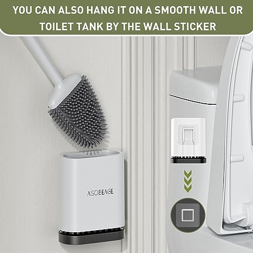 Deep Cleaner Toilet Brush: Silicone Toilet Brush with No-Slip Long Plastic Handle and Flexible Bristles, Quick Drying Holder Set for Toilet（White）