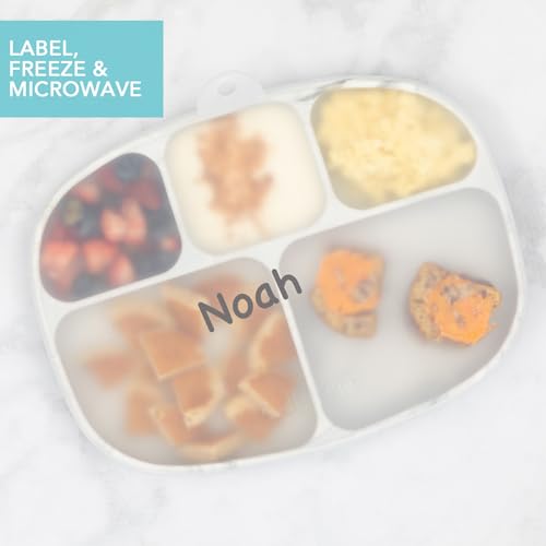 Bumkins Toddler and Baby Suction Plate, Silicone Divided Grip Dish and Lid, Large 5-Section Tray for Kids, Essentials in Children Feeding Supplies, Non Skid Stick Bottom, for Ages 6 Months Up, Marble - color: B1 Marble-Lg GD Lid