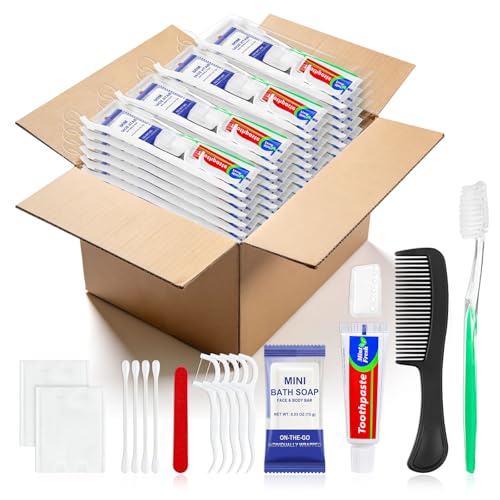50 Sets Personal Hygiene Kit Bulk,9-in-1 Green Disposable Toothbrushes with Toothpaste Floss Comb Soap Cover and Hotel Vanity Set Basic Travel Toiletry Supplies for Homeless,Travel,Guests - size: 1 Count (Pack of 50)