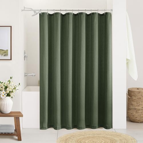Olive Green Shower Curtain for Bathroom Water Repellent 72x72 Inch | Linen, Boho Farmhouse Aesthetic, Shower Curtains 66 Inches Long, Dark Green, Spring Bath Decor, Sheer Cloth, with Hooks Sets - color: Olive Green, size: 72"W x 72"L (Pack of 1)