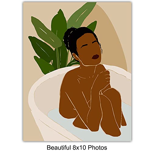 Woman Bathroom Wall Art & Decor - Bath Wall Decor - Powder room Decoration for Women - Mid-century modern Bathroom Picture, Luxury Minimalism Abstract art, Restroom Aesthetics Poster Set UNFRAMED 8x10