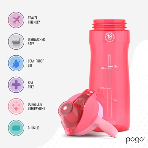 Pogo BPA-Free Tritan Plastic Water Bottle with Chug Lid, 18 Oz, Pink - color: Pink, size: 18 Ounces