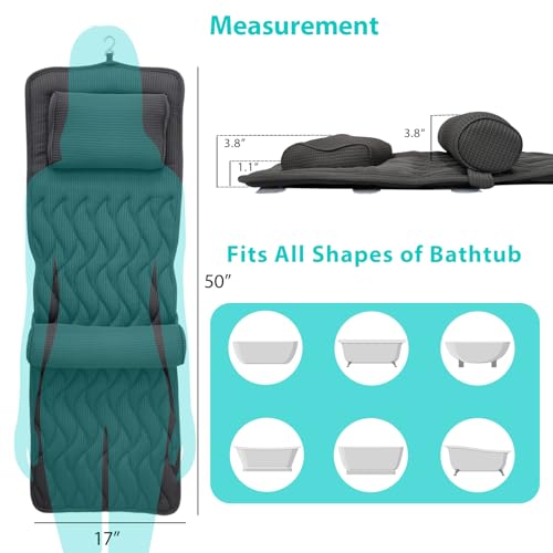 AEROiVi Full Body Bath Pillow with Adjustable Lumbar Roll Pillow Bathtub Cushion with 14 Suction Cups 3D Air Mesh Fit Any Tub Gray Bathroom Accessories - size: 50 inch gray