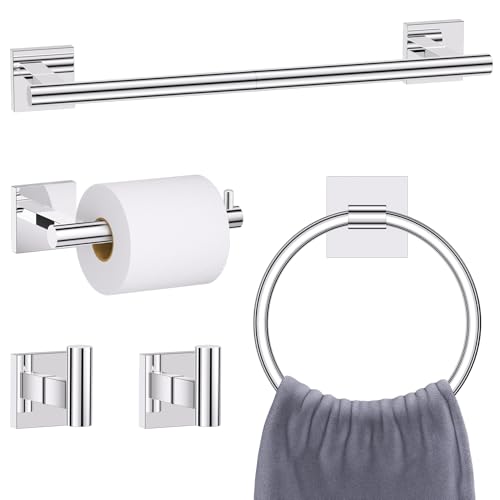 Chrome Towel Bar Bathroom Hardware Accessories Set, 5 Pieces Toilet Paper Holder Towel Holder Set, 23.6 Inch Stainless Steel Towel Racks for Bathroom Wall Mounted - color: Polished Chrome, size: 5pieces A
