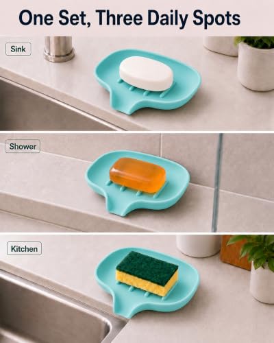 3 Pack Soap Bar Holder, AIMAIAIMAI Self Draining Soap Dish, Quick Drainage, Soap Dishes for Bathroom, Shower, Silicone Soap Tray for Kitchen, Dishwasher Safe (Green) - color: Green