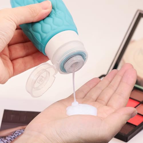 Silicone Travel Bottles for Toiletries 8 Pack Travel Size Toiletries 3.4 oz 1.7 oz, Leakproof Squeeze Travel Size Containers Refillable Cosmetic Jars Set for Shampoo, Conditioner, Creams - color: Tropical Sunset-3.4oz