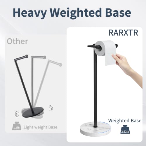 RARXTR Toilet Paper Holder Stand, Bathroom Free Standing Toilet Paper Stand with Modern Marble Base, Post Pivoting Toilet Paper Stand with Stainless Steel Tissue Rack, Rust-Proof & Heavy(Matte Black) - color: Matte Black, size: With Marble Base