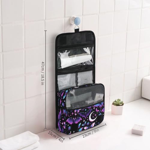 MNSRUU Hanging Toiletry Bag Neon Purple and Bats Stars and Moons Travel Makeup bag for Toiletries Portable Travel Toiletry Organizer Cosmetic Bags with Hanging Hook - color: Bats A8889