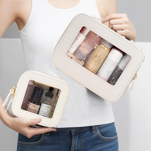 Travel Clear Makeup Bag Set, TSA Approved Cosmetic Bag Case with Zipper Portable Makeup Pouch Toiletry Bag Traveling Cosmetic Organizer Storage Bag Car Organizer Car Essentials - color: Mini + XL Luxe