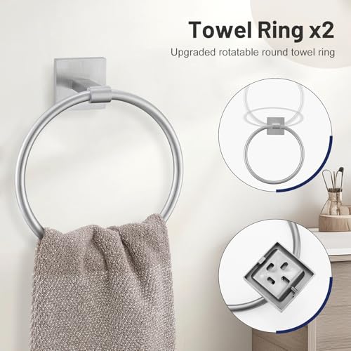 10 Pieces Bathroom Hardware Set Brushed Nickel Towel Bar Set Includes 23.6” Towel Bar, Towel Ring Holder, Toilet Paper Holder and Two Towel Hooks, Bathroom Accessories Set SUS304 Wall Mounted - color: Brushed Nickel, size: 10 Pieces - Extended