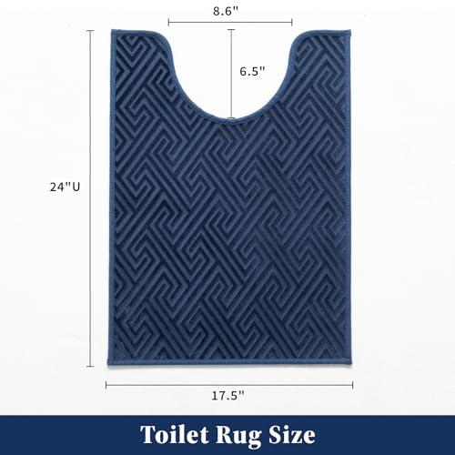 YIHOUSE Navy Blue Bathroom Toilet Rugs 17.5"x24"U, Quick Dry Non Slip Bath Rug, Absorbent Machine Washable Thin Bath Mat for Restroom Floor Tub Laundry Room Home Decor - color: Navy Blue, size: 1'6" x 2' (U-Shape)
