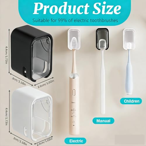2 Pack Toothbrush Holders for Bathroom, Self Adhesive Wall Mounted Toothbrush Holder with Cover, Single Toothbrush Dispenser Storage Organizer for Family, Travel, Waterproof and Dustproof (White) - color: White
