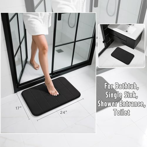 Yimobra Memory Foam Bath Mat, Soft Absorbent Bathroom Rug, 24x17, Black | Non Slip Backing, Quick Dry, Machine Washable Bath Rug for Tub & Shower Areas, Durable Design That Complements Bathroom Decor - color: Black, size: 24" X 17"